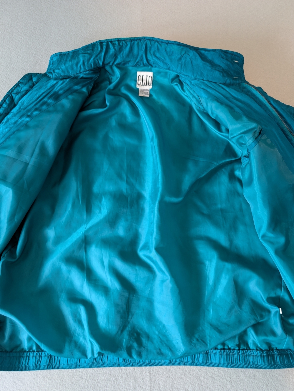 Vintage 90s Clio 100% Silk Quilted Puffer Turquoise Teal Sz M Statement Jacket image 9